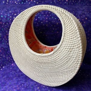 Anthropologie White Wicker Summer Clutch Handbag Purse